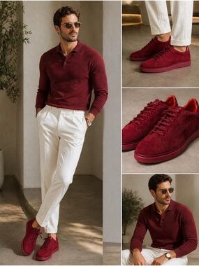 Tayon Men's Red Suede lace-up Oxford Sneaker Casual Shoes .